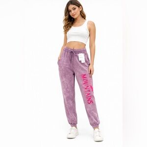 Bloom + POP Pearl Purple Joggers | Mountains Graphic | Size L | NWT